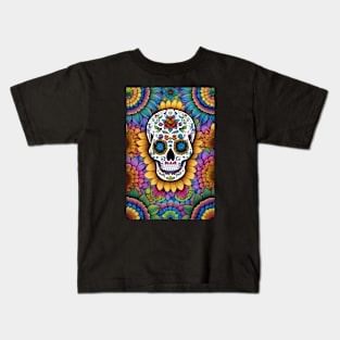 Sugar Skull Art with Intricate Floral Patterns Kids T-Shirt